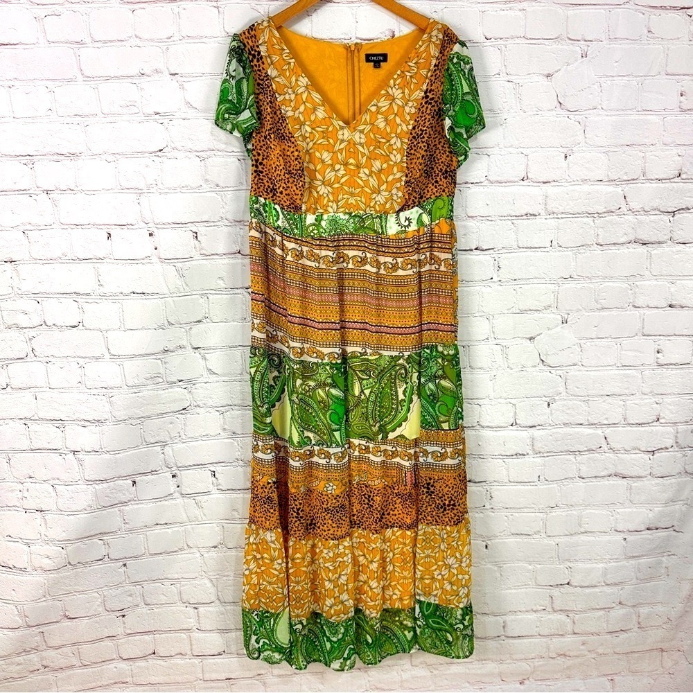 Tropical Resortwear maxi dress 14 Multicolored Flutter Sleeve V-Neck Sundress